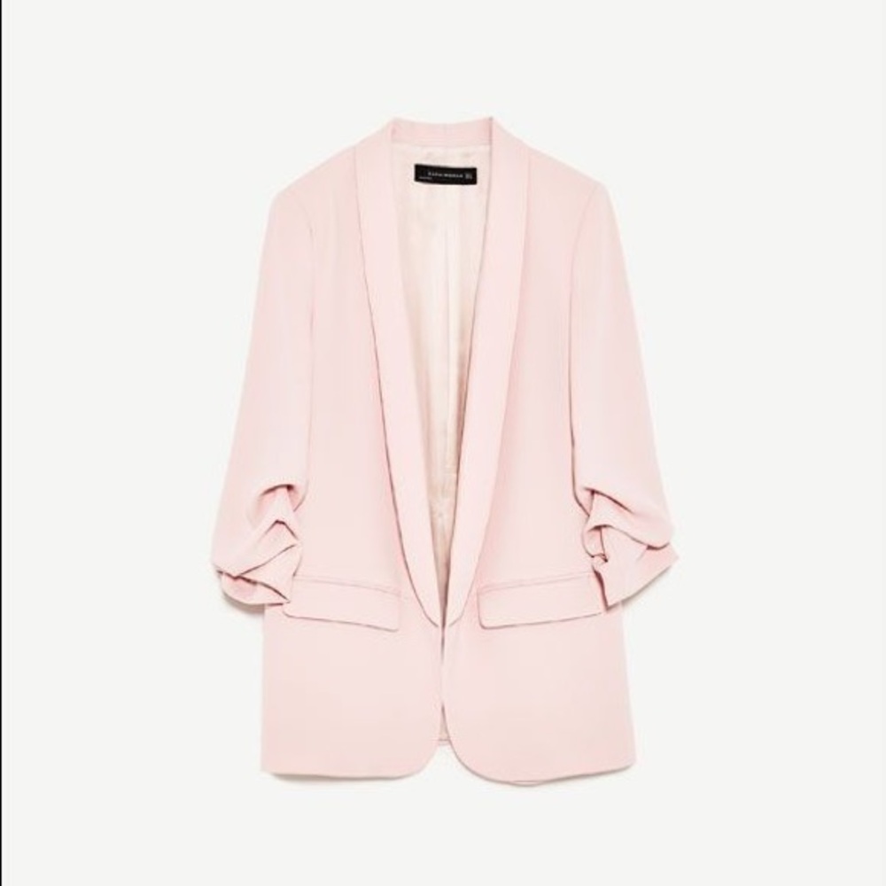 Zara open front long blazer jacket pale pink
